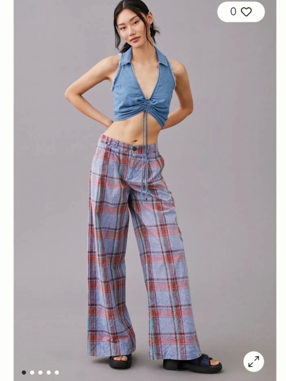 Anthropologie Blue Plaid Wide Leg Pants